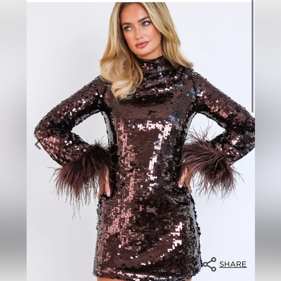 Forever Unique LIMITED EDITION CHOCOLATE SEQUIN MINI DRESS - Picture 4 of 9
